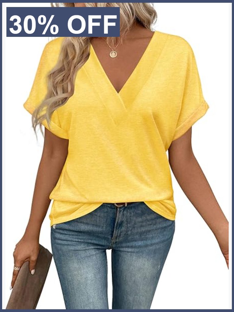 V-Neck Short Sleeve Tee Loose Fit T-Shirt Casual Summer Top
